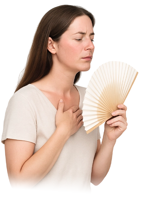 Mulher com calorão e fogacho da menopausa - sintoma aliviado pela amora miúra